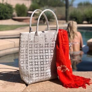 Tory Burch Cream Tote with Cut-Out Design